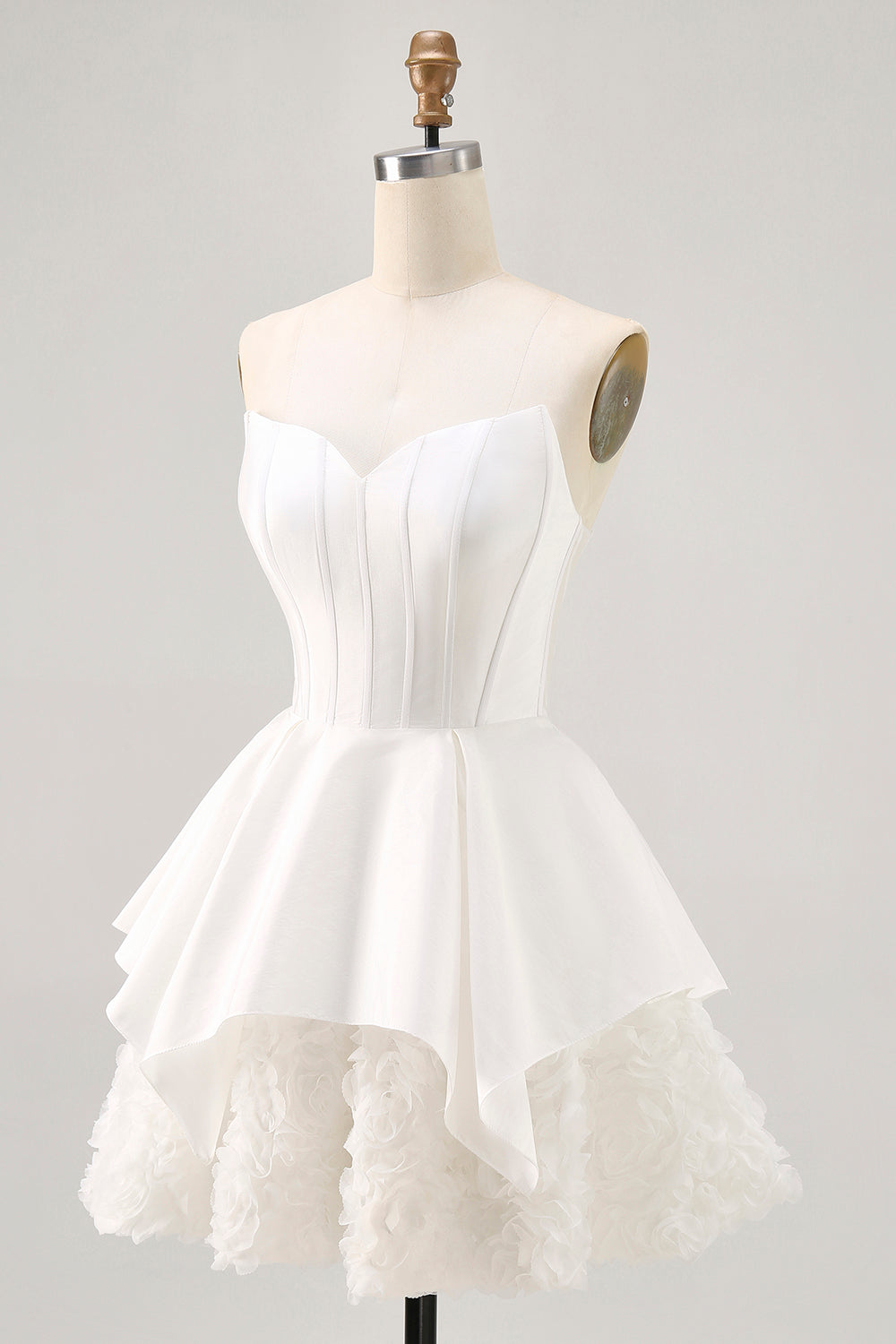 White Satin Strapless Corset A Line Short Ball Dress