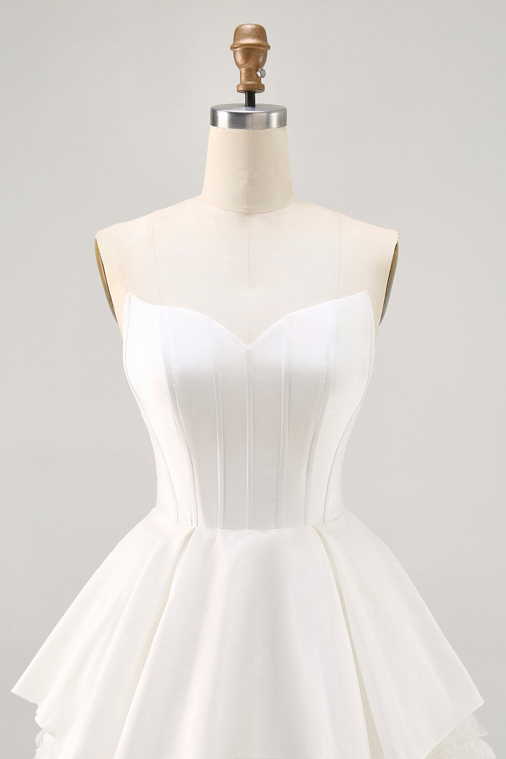 White Satin Strapless Corset A Line Short Ball Dress