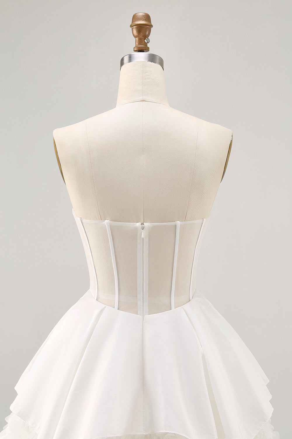 White Satin Strapless Corset A Line Short Ball Dress