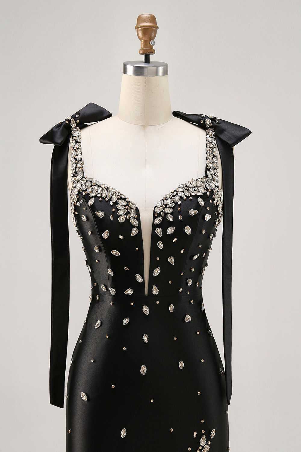 Sparkly Black Tight Rhinestones Short Ball Dress with Slit