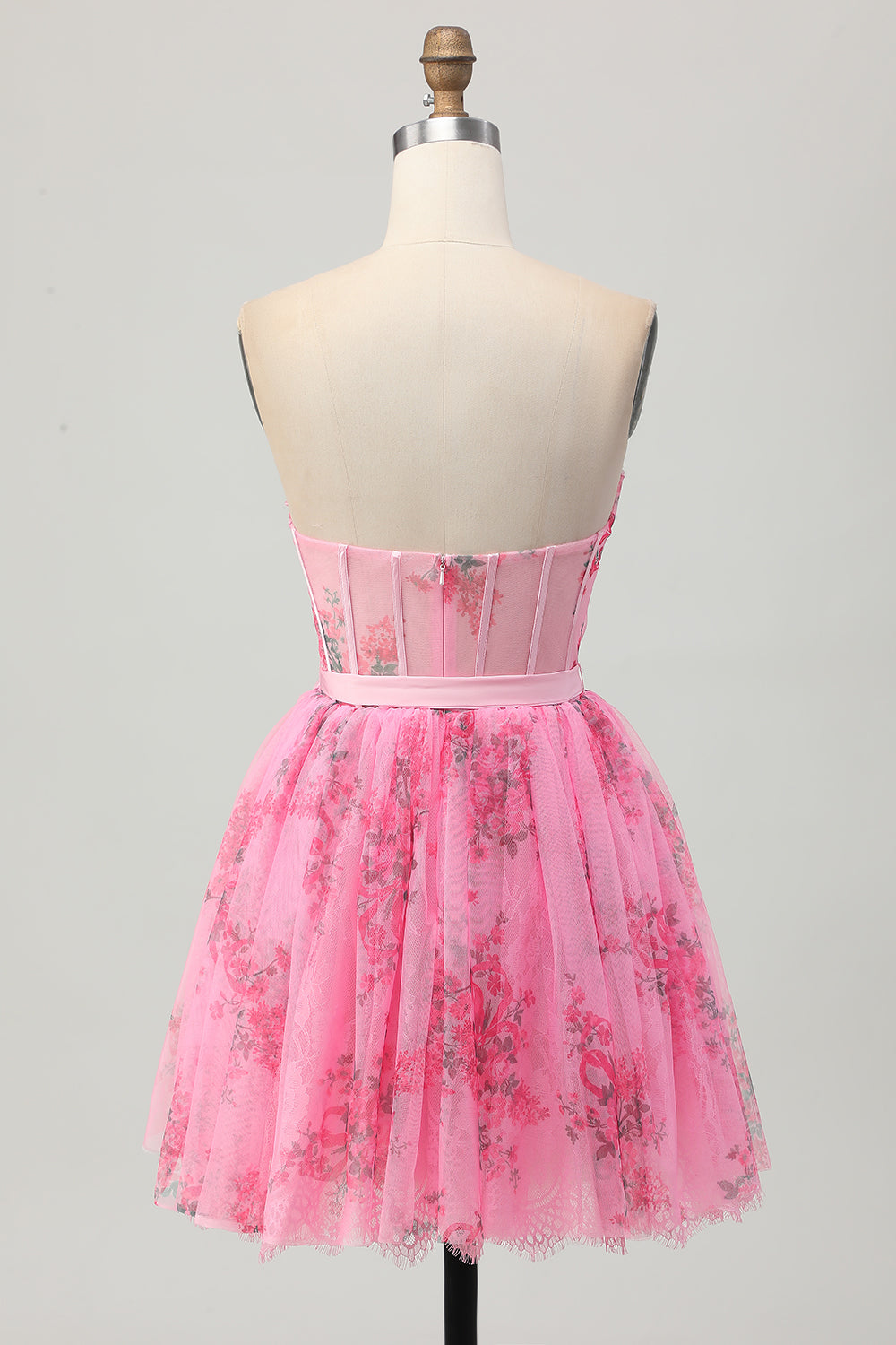 Pink Flower Strapless Corset Short Homecoming Dress with Bow