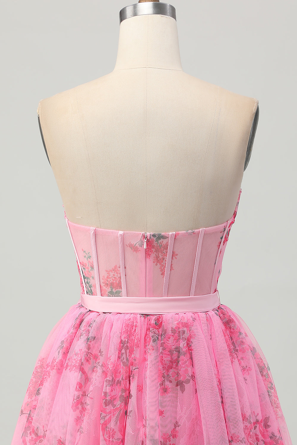 Pink Flower Strapless Corset Short Homecoming Dress with Bow