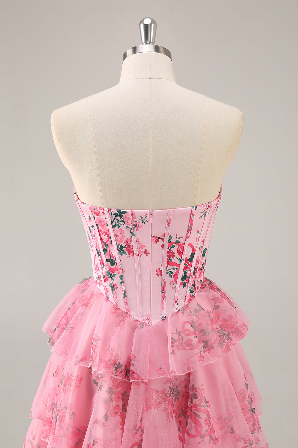 White Blue Flower Corset Tiered Short Homecoming Dress