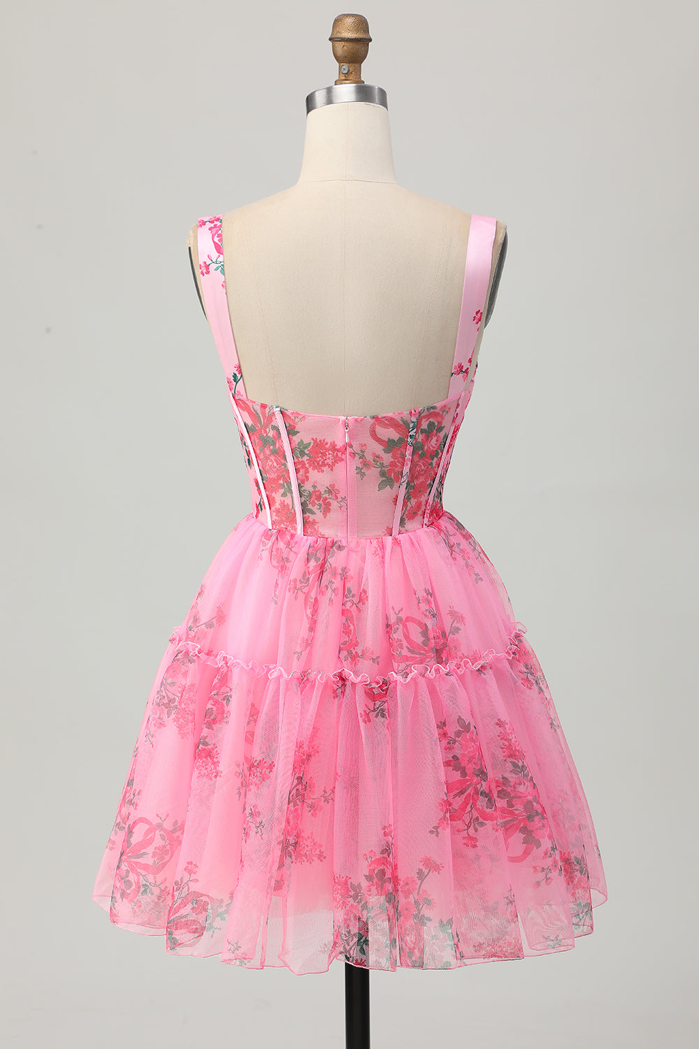 Pink Flower A Line Corset Short Homecoming Dress
