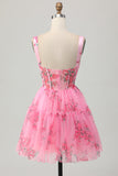 Pink Flower A Line Corset Short Homecoming Dress