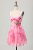 Pink Flower A Line Corset Short Homecoming Dress