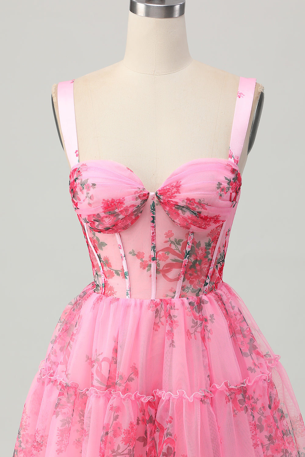 Pink Flower A Line Corset Short Homecoming Dress
