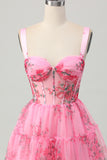 Pink Flower A Line Corset Short Homecoming Dress