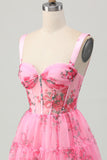 Pink Flower A Line Corset Short Homecoming Dress
