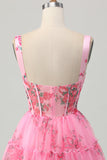Pink Flower A Line Corset Short Homecoming Dress