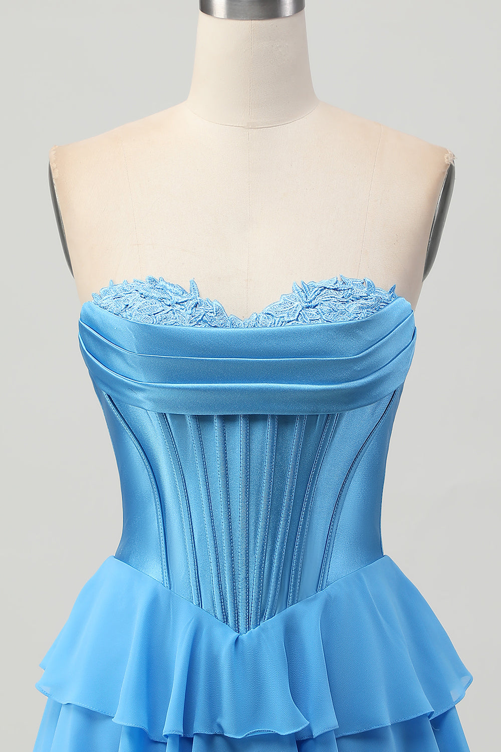 Blue Tiered Corset A Line Strapless Short Homecoming Dress