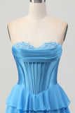 Yellow Strapless Corset A Line Tiered Homecoming Dress