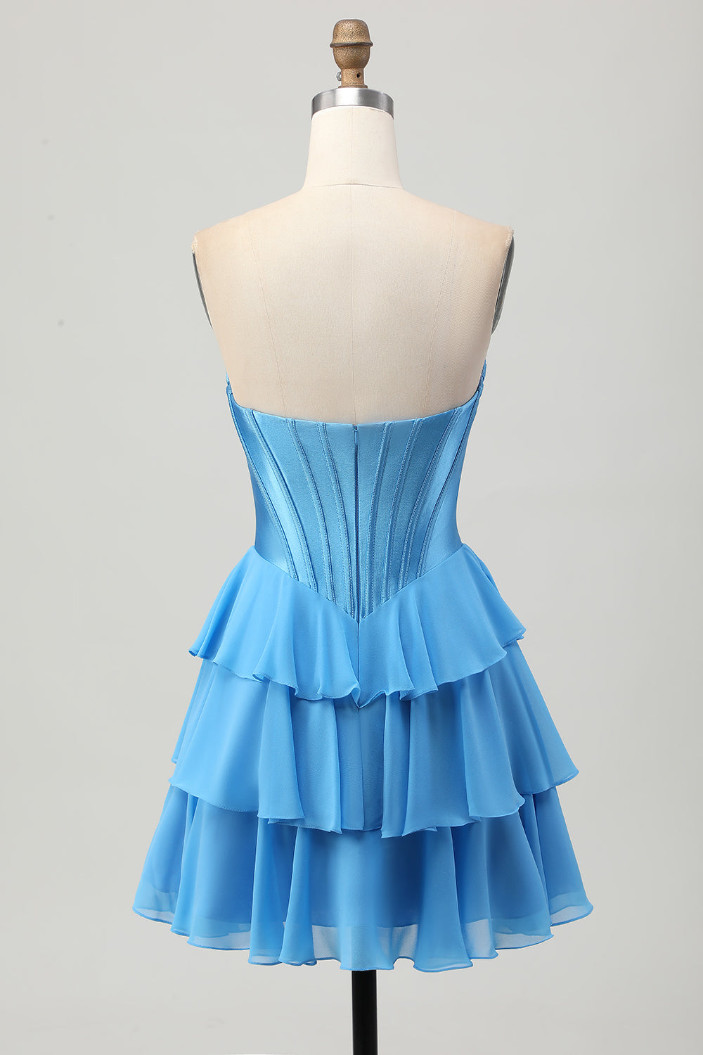Strapless Yellow Corset A Line Tiered Short Cocktail Dress