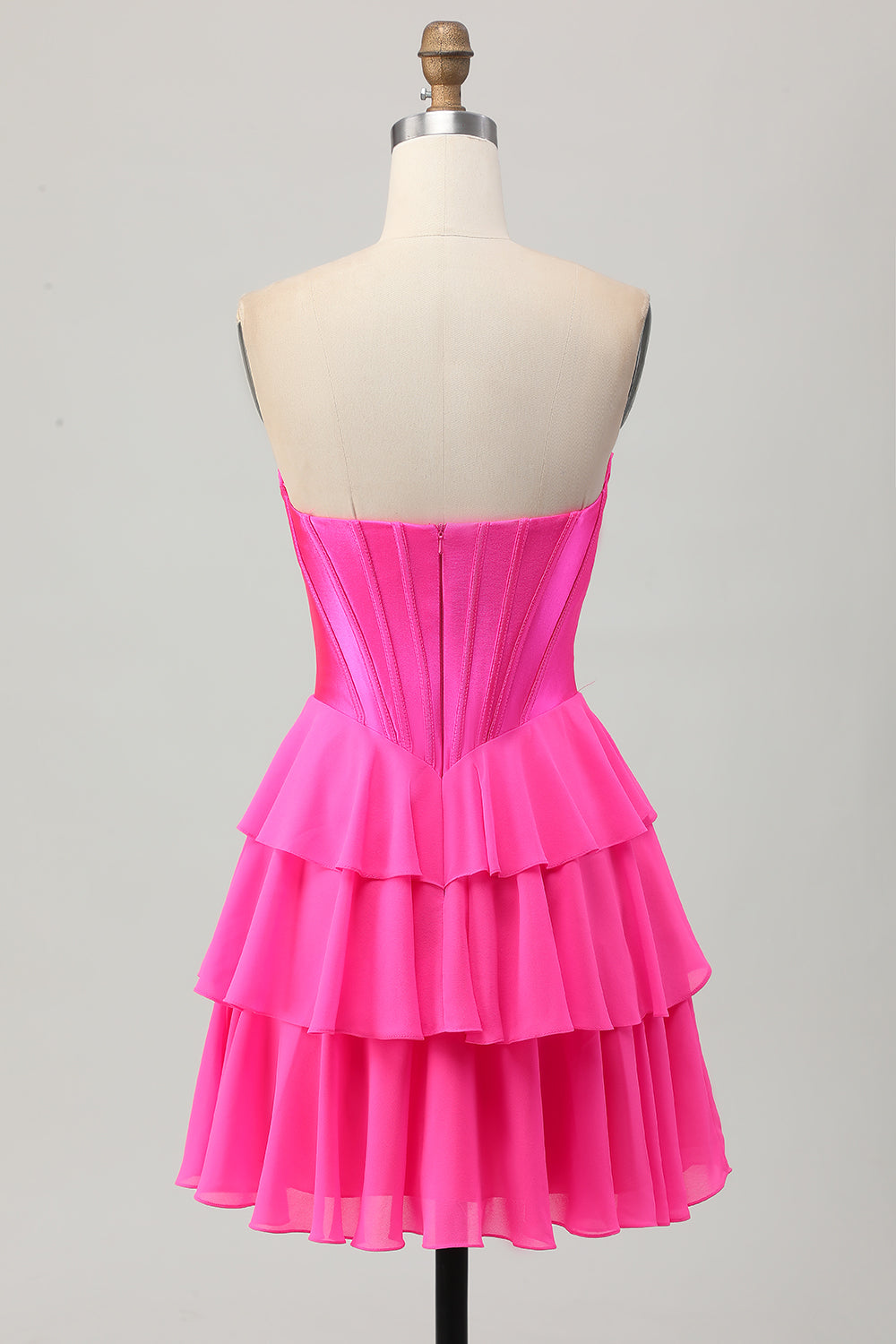 Strapless Fuchsia Corset Tiered A Line Short Cocktail Dress