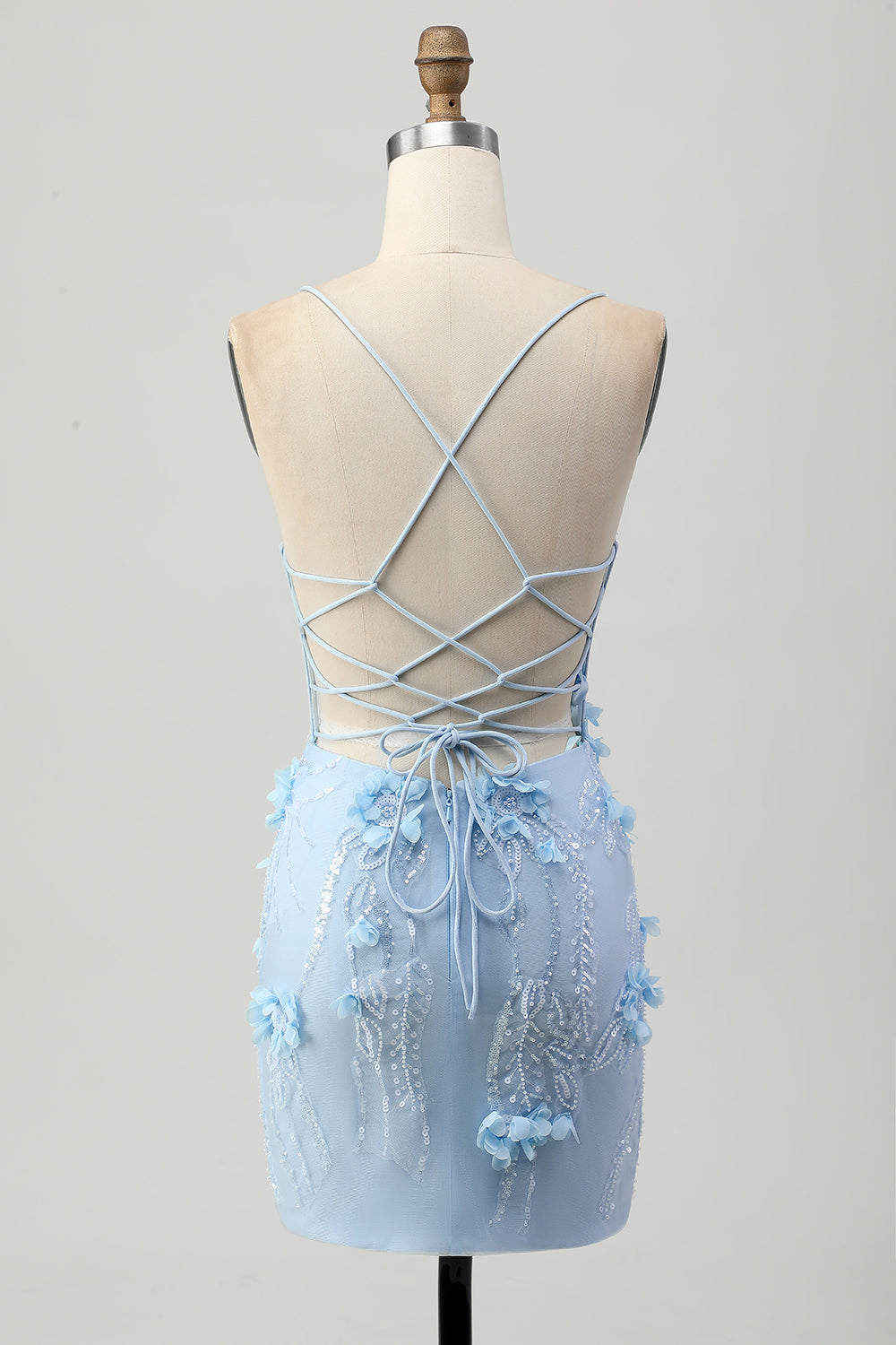 Blue Corset Sequins Floral Bodycon Short Ball Dress