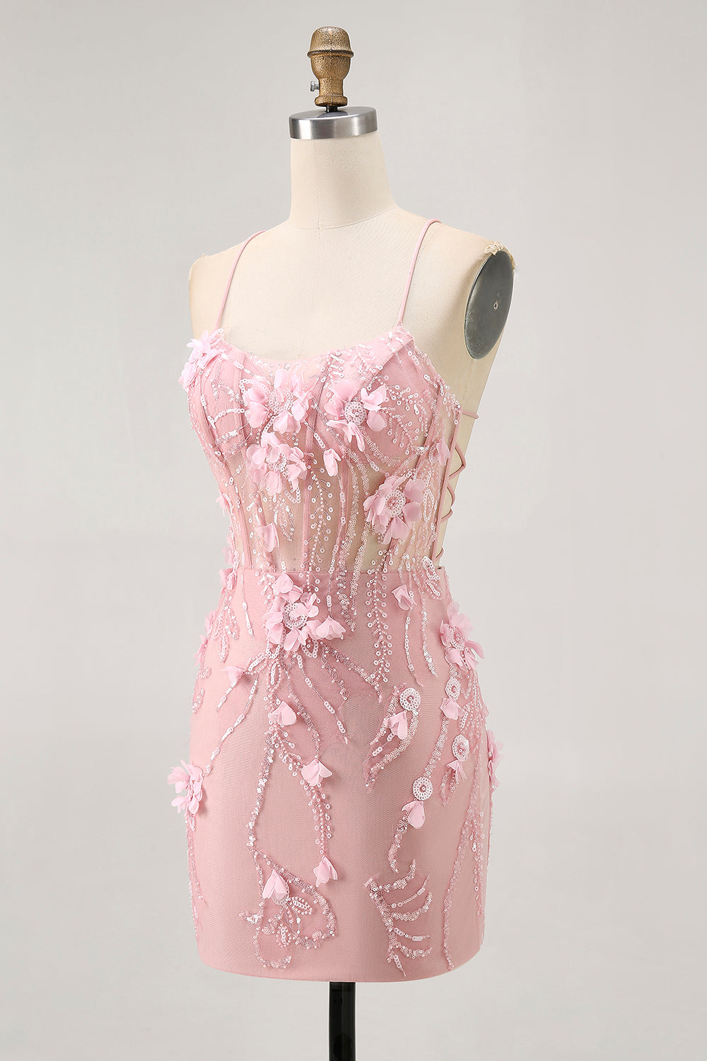 Blue Corset Sequins Floral Bodycon Short Ball Dress