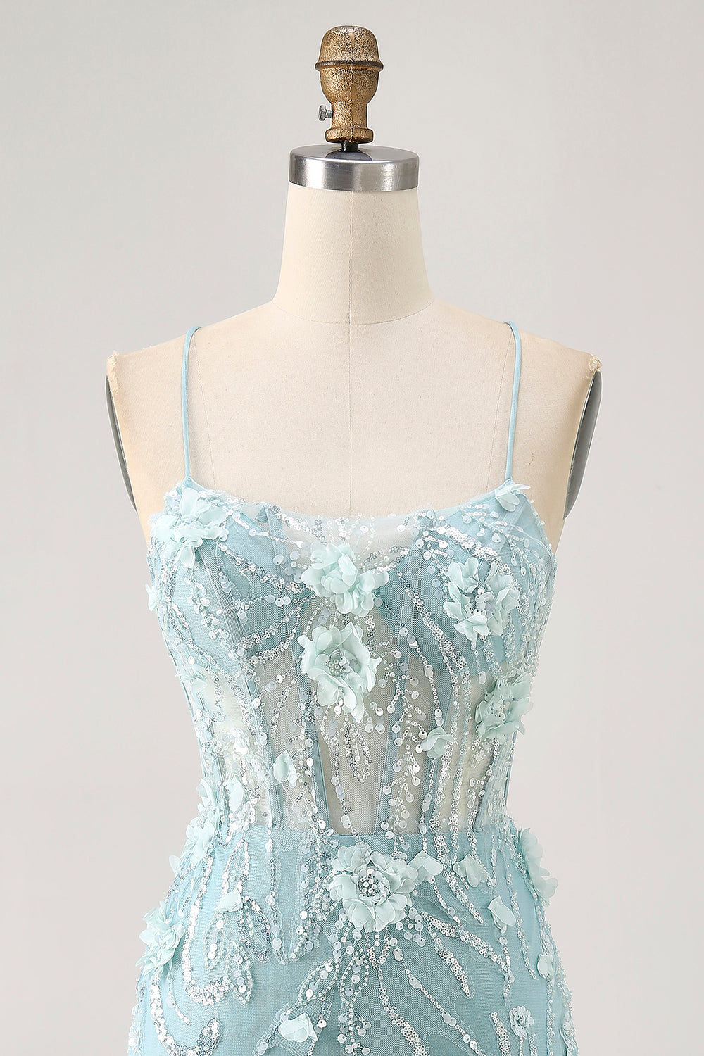 Blue Corset Sequins Floral Bodycon Short Ball Dress