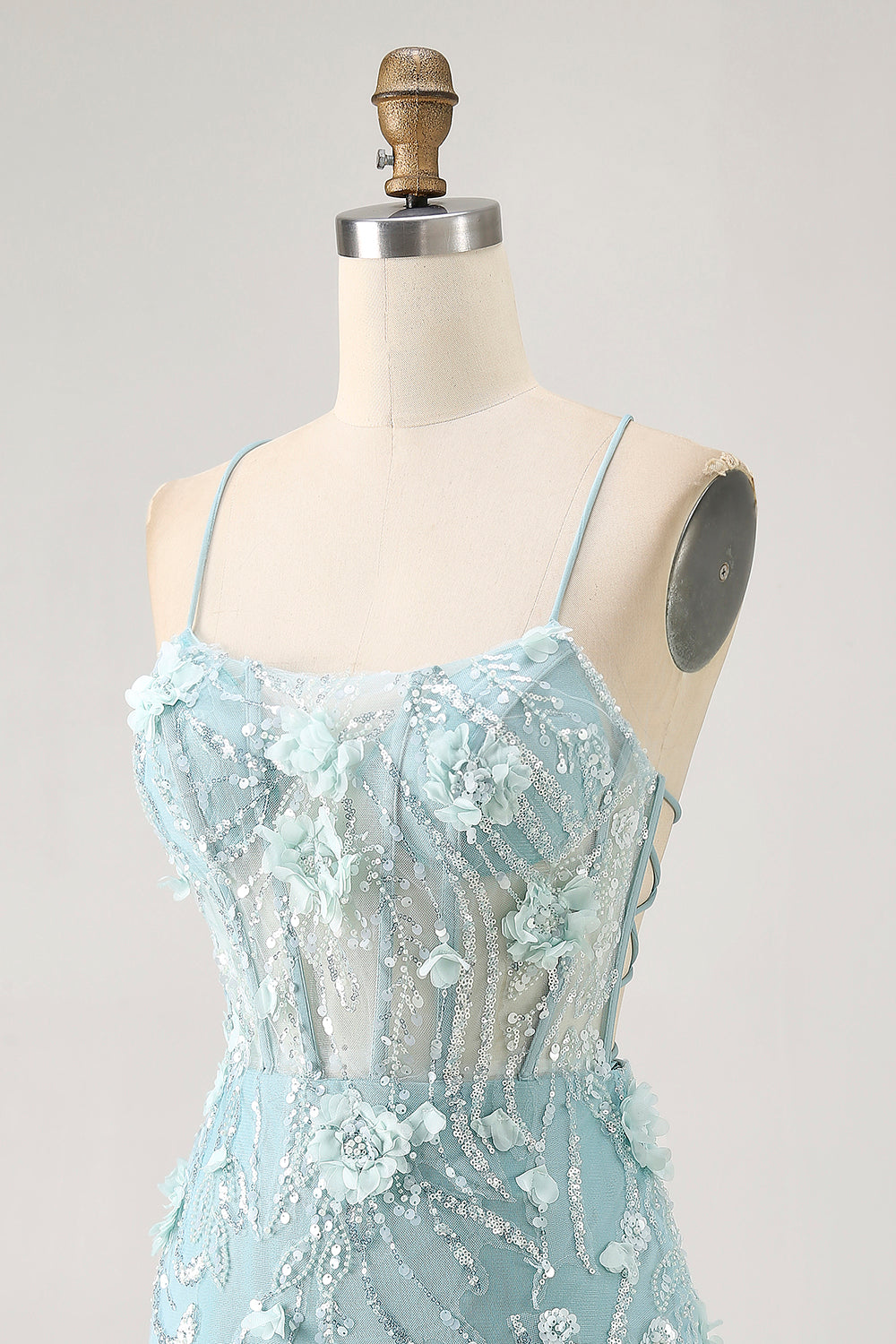 Blue Corset Sequins Floral Bodycon Short Ball Dress