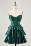 Dark Green Beaded A-line Strapless Corset Short Ball Dress