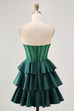 Dark Green Beaded A-line Strapless Corset Short Ball Dress