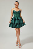 Dark Green Beaded A-line Strapless Corset Short Ball Dress