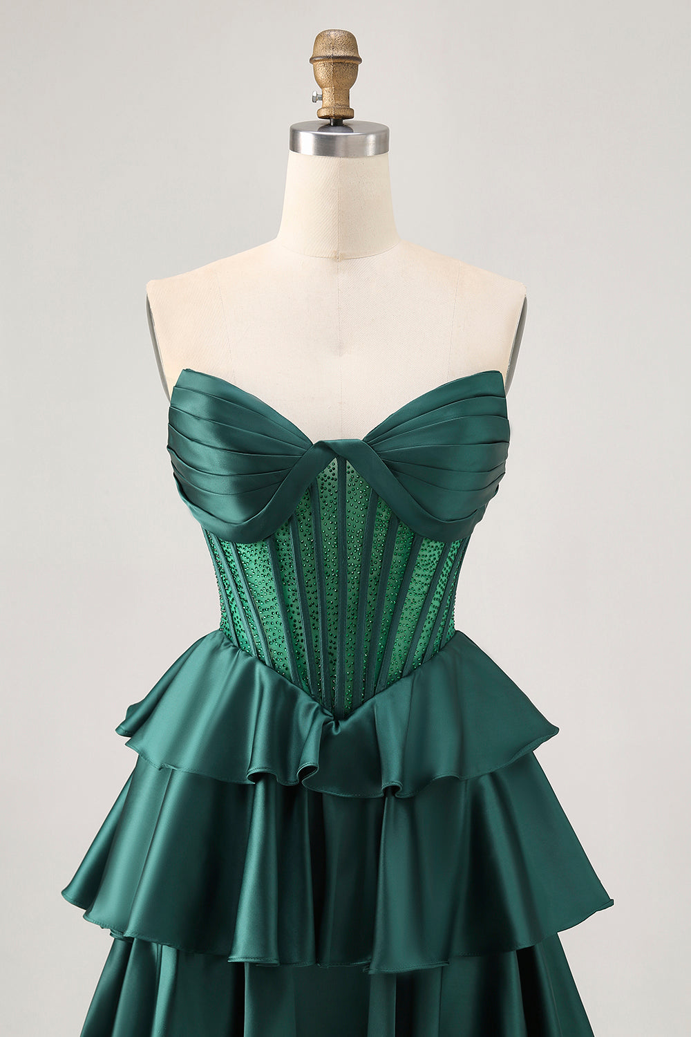 Dark Green Beaded A-line Strapless Corset Short Ball Dress