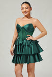 Dark Green Beaded A-line Strapless Corset Short Ball Dress