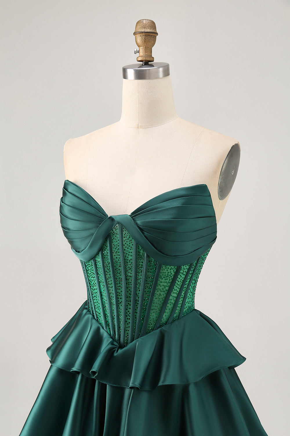 Dark Green Beaded A-line Strapless Corset Short Ball Dress