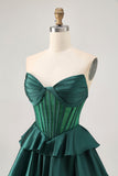 Dark Green Beaded A-line Strapless Corset Short Ball Dress