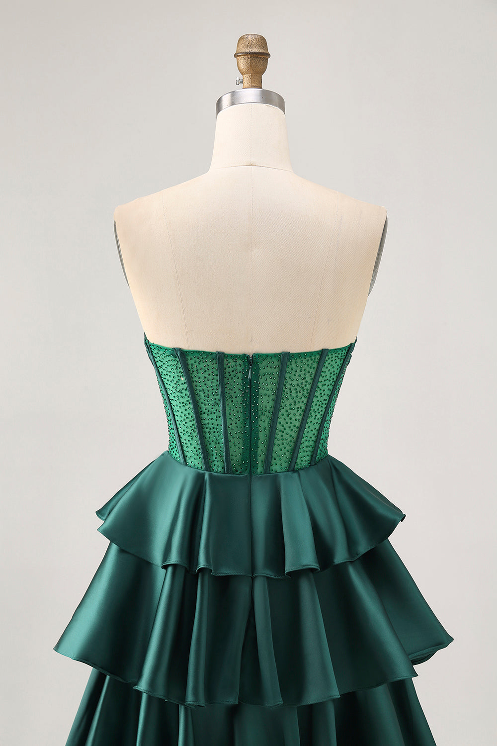Dark Green Beaded A-line Strapless Corset Short Ball Dress