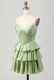 Dark Green Beaded A-line Strapless Corset Short Ball Dress