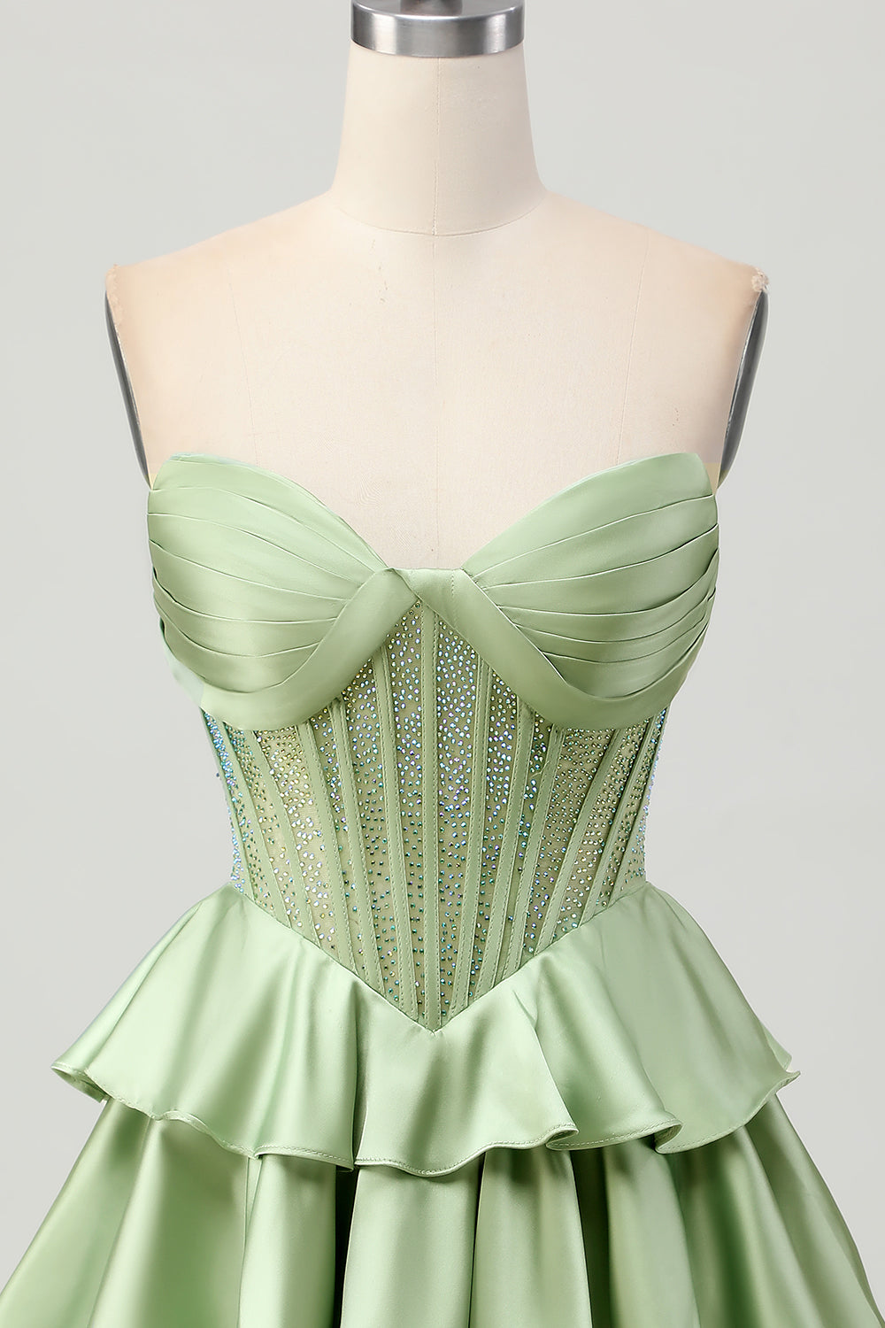 Dark Green Beaded A-line Strapless Corset Short Ball Dress