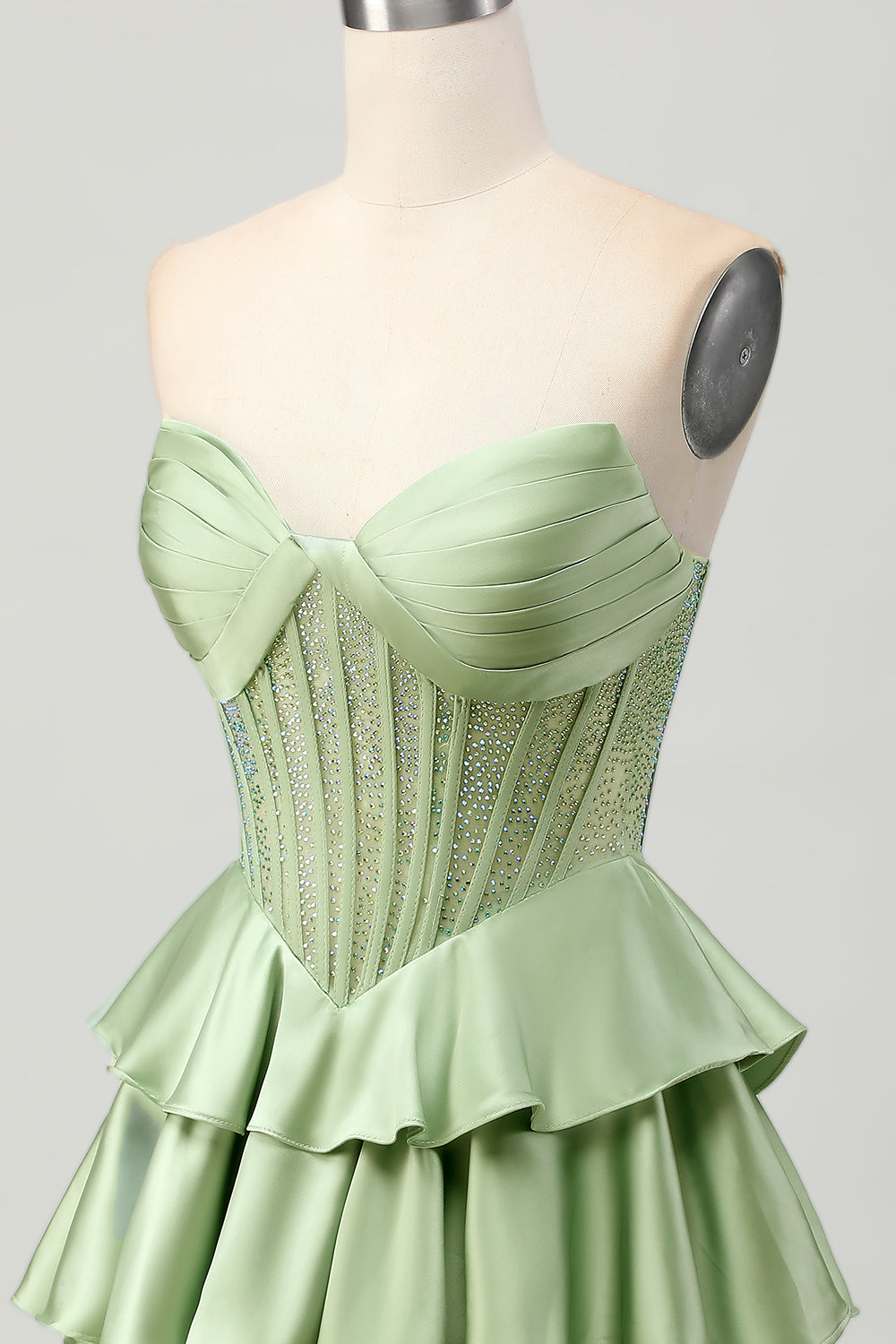 Dark Green Beaded A-line Strapless Corset Short Ball Dress
