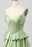 Dark Green Beaded A-line Strapless Corset Short Ball Dress