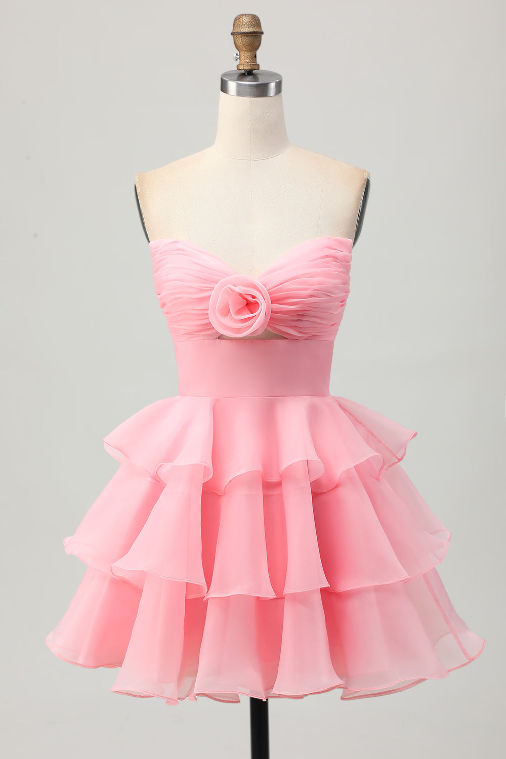 Cute Blush A-Line Strapless Cut Out Tiered Short Homecoming Dress