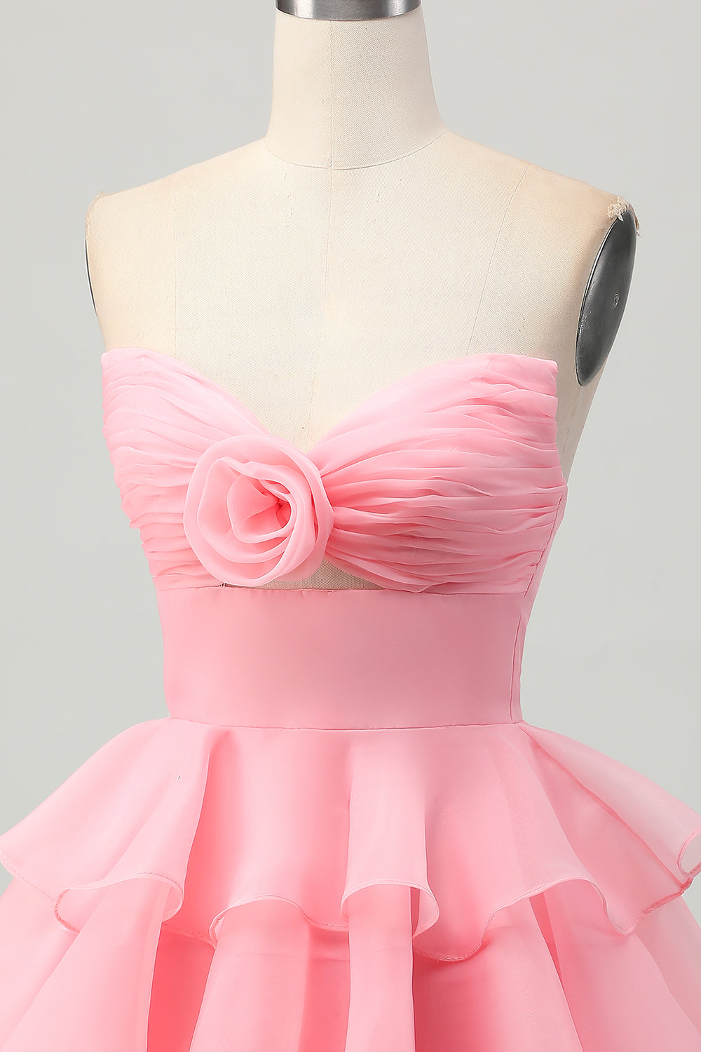 Cute Blush A-Line Strapless Cut Out Tiered Short Homecoming Dress
