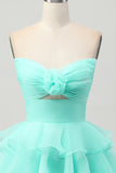 Cute A-line Strapless Cut Out Tiered Green Short Homecoming Dress