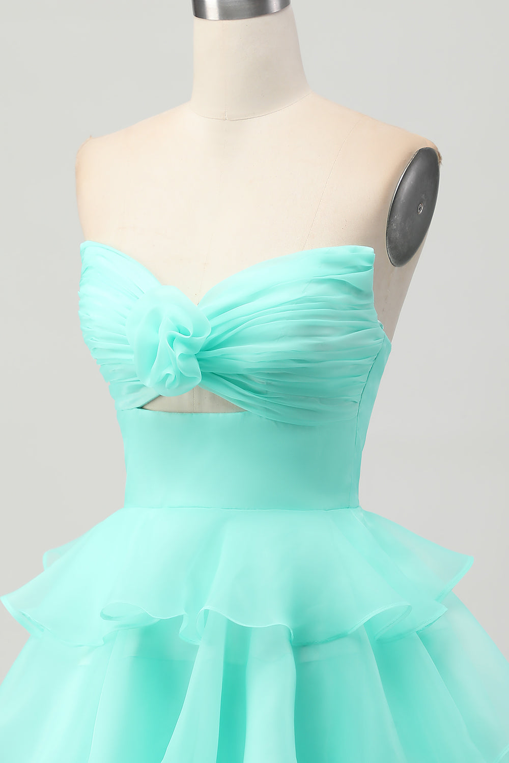 Cute A-line Strapless Cut Out Tiered Green Short Homecoming Dress
