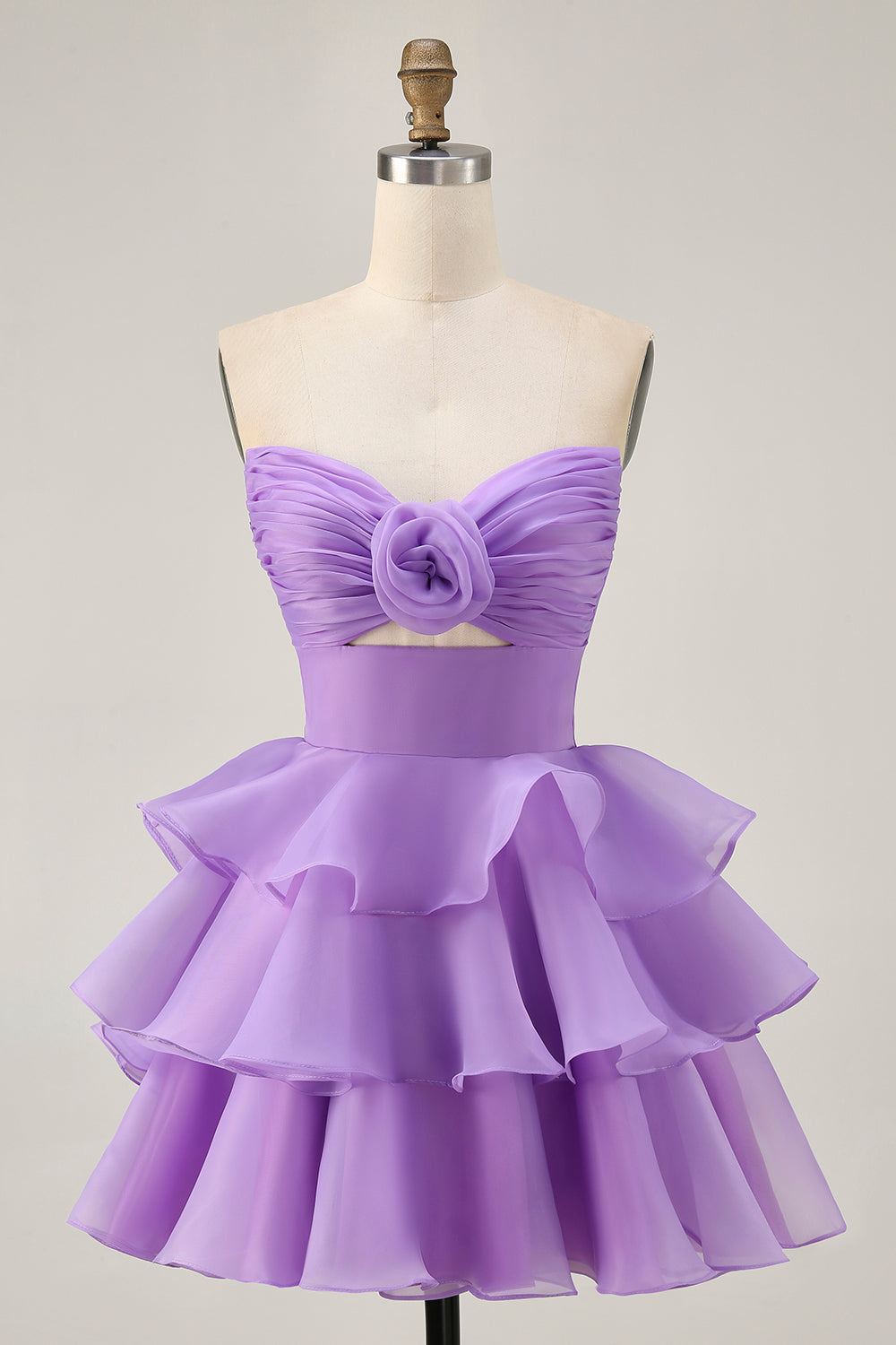 Blush A-Line Strapless Tiered Cocktail Dress with 3D Flowers