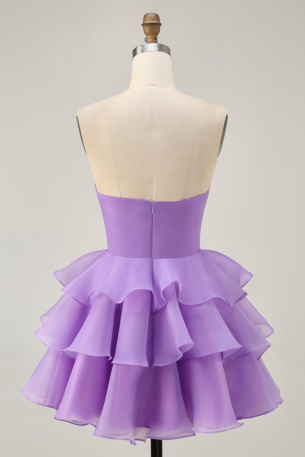 Blush A-Line Strapless Tiered Cocktail Dress with 3D Flowers