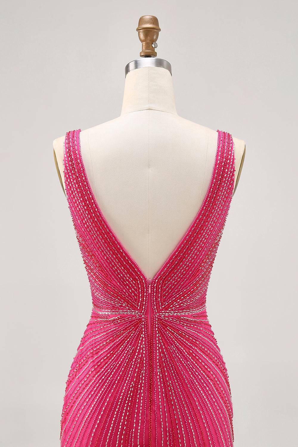 Fuchsia V-Neck Beaded Bodycon Short Ball Dress