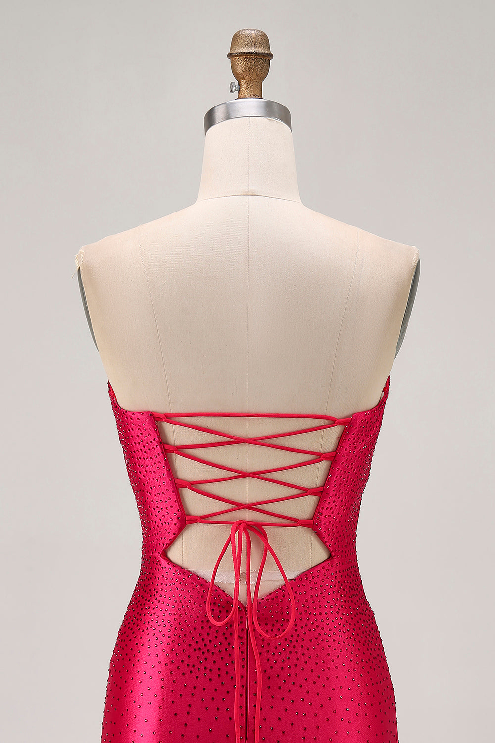 Strapless Cut Out Fuchsia Beaded Tight Short Cocktail Dress