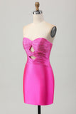 Fuchsia Strapless Cut Out Beaded Bodycon Homecoming Dress