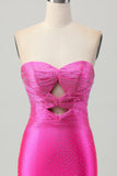 Fuchsia Strapless Cut Out Beaded Bodycon Homecoming Dress