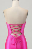 Fuchsia Strapless Cut Out Beaded Bodycon Homecoming Dress