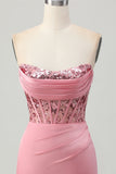 Strapless Blush Corset Sequins Bodycon Homecoming Dress