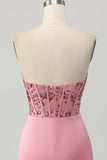 Strapless Blush Corset Sequins Bodycon Homecoming Dress
