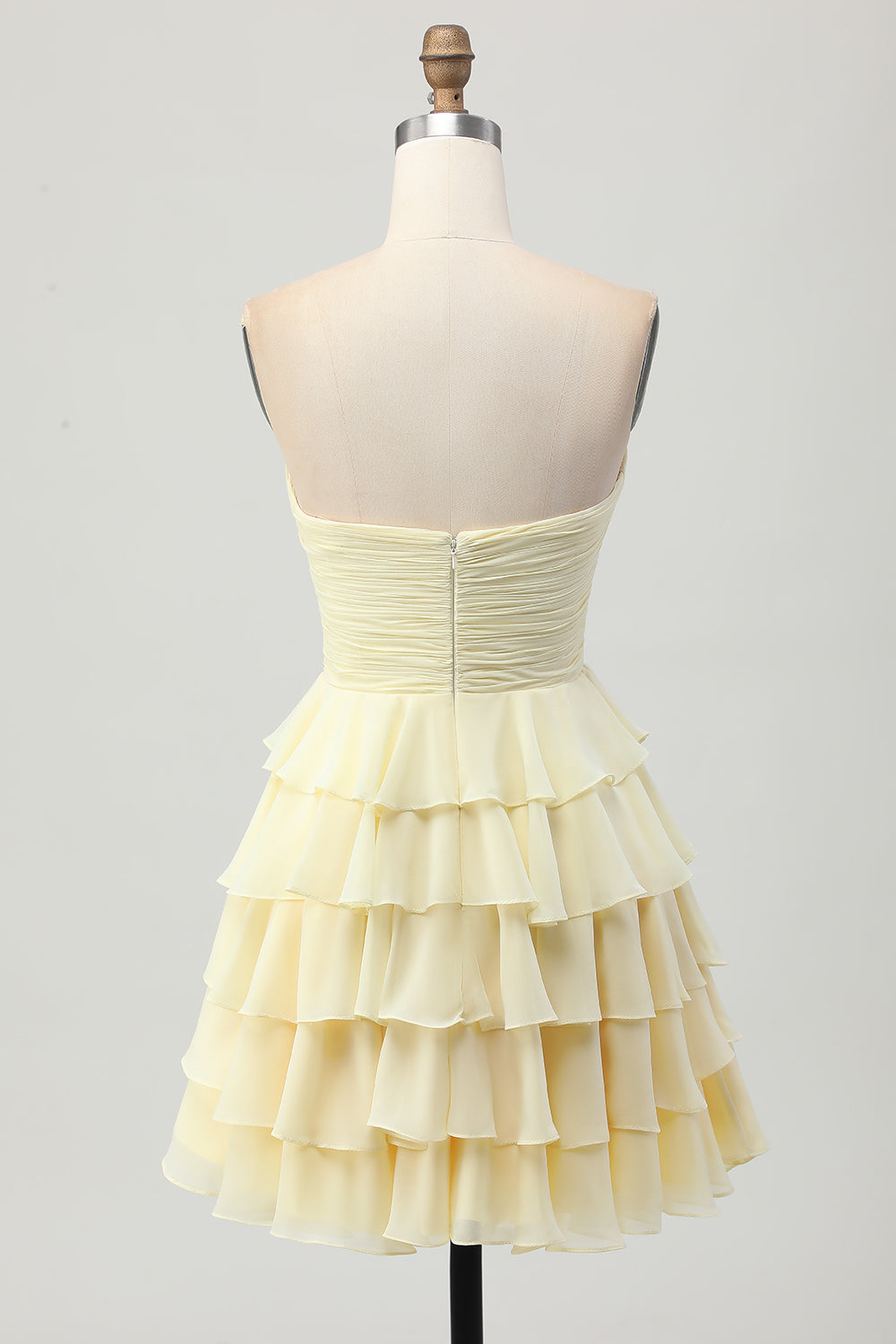 Yellow Strapless A Line Tiered Homecoming Dress with Bow