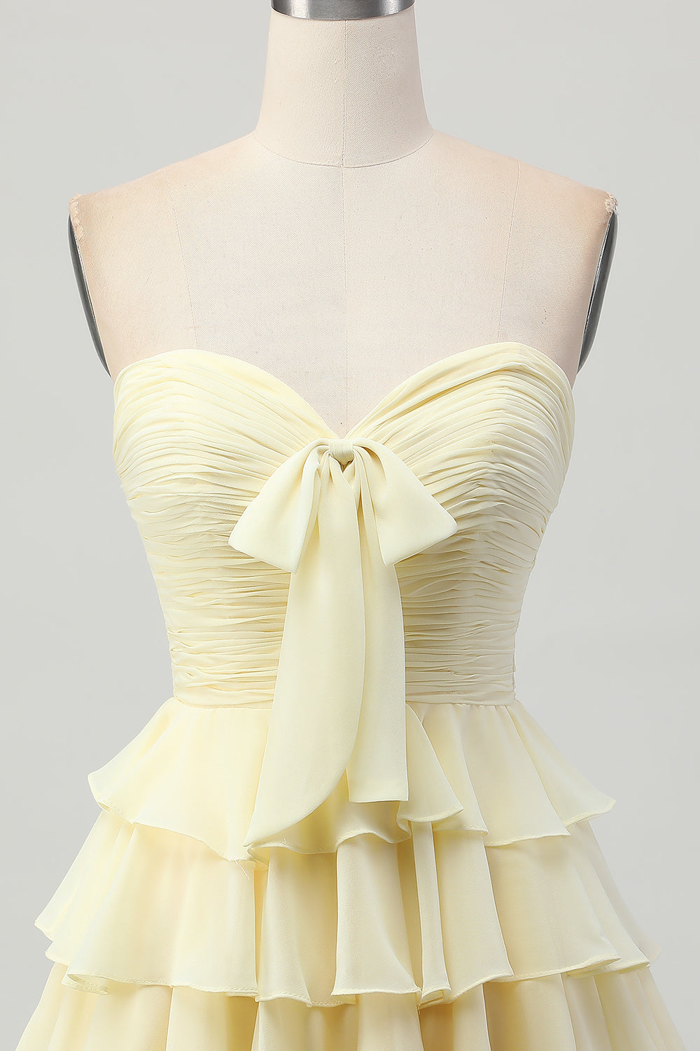 Yellow Strapless A Line Tiered Homecoming Dress with Bow