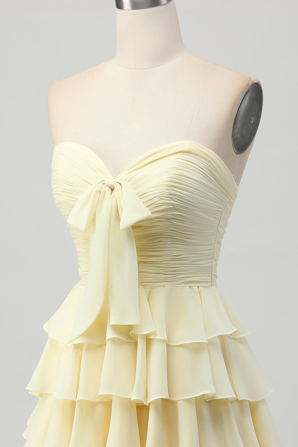 Yellow Strapless A Line Tiered Homecoming Dress with Bow